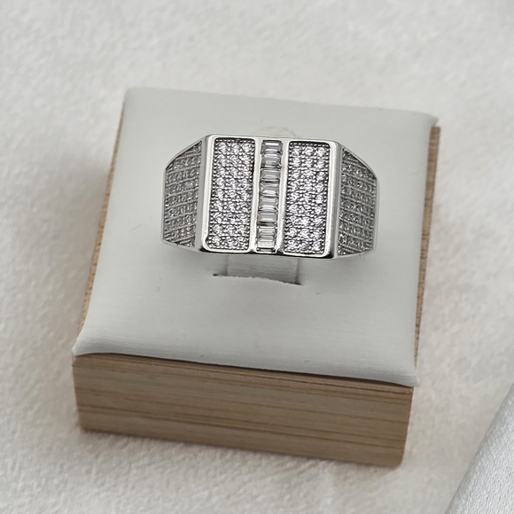 Sterling Silver 925 CZ Pave Statement Ring - Picture 2 of 8